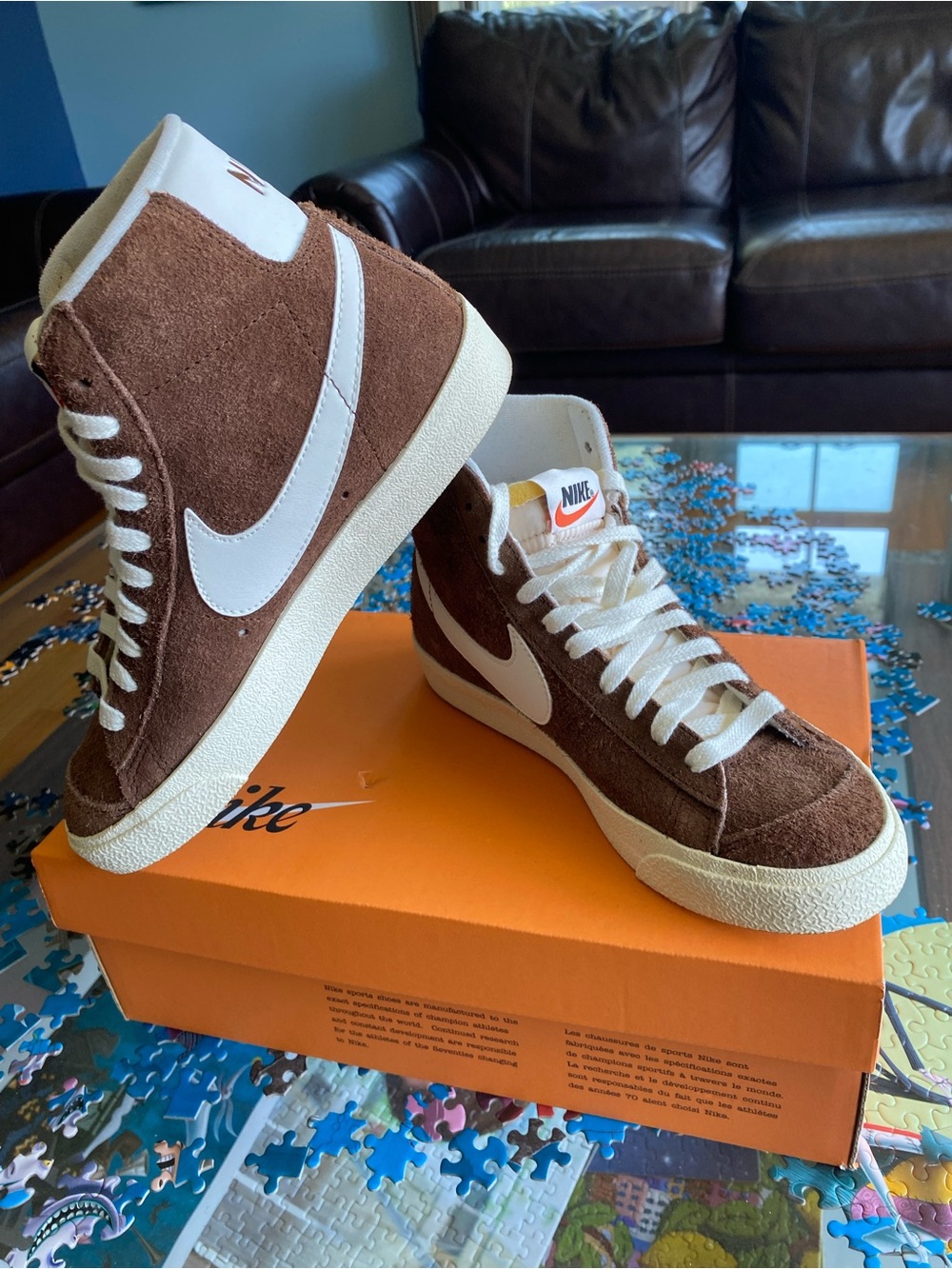 Nike Blazer Mid ‘77 VNTG High-Top Suede Sneakers in Brown and White